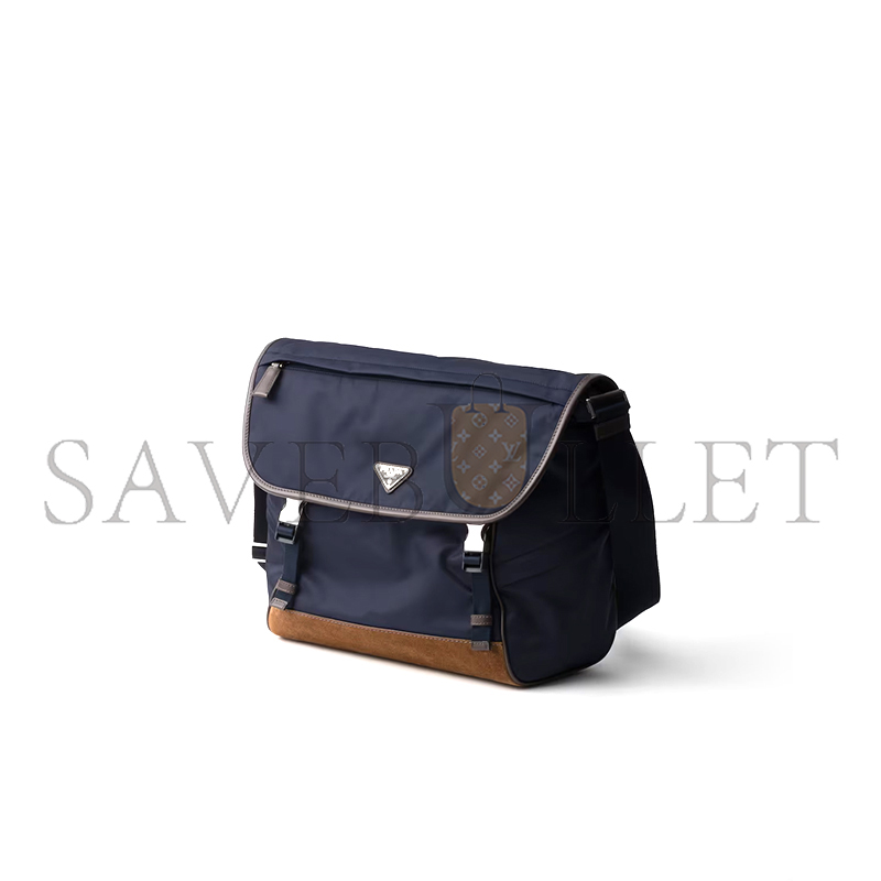 Pra*a large re-nylon and leather shoulder bag 2vd052 (34*29.5*14.5cm)
